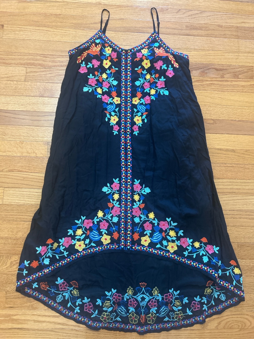 Sundance Dress Women’s Size L Petite Black Floral Embroidery Boho Summer